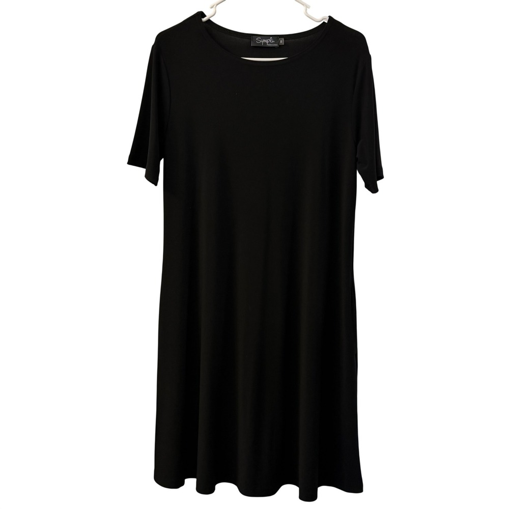 Sympli Black Short Sleeve Trapeze Dress with Pockets Size 10 Made‎ in Canada